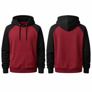 Sudaderas deportivas premium de dos tonos con mangas raglán, color granate y negro en contraste, sudaderas de alta calidad para hombre. - Product Image 3