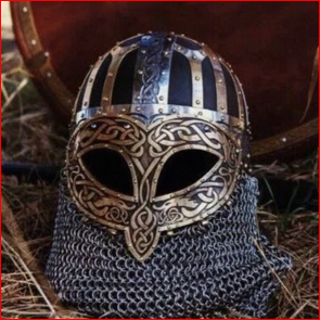 Casque de Viking Vendel en acier gravé avec chaîne de mailles - Product Image 4
