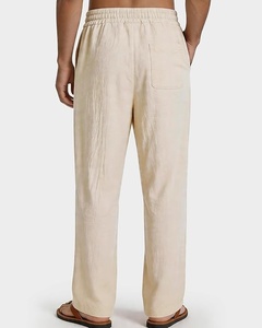Men's Black Cotton <b>Drawstring</b> Pants Elastic Waist Casual Loose Fit Breathable Summer <b>Trousers</b> With Side Pockets - Product Image 3