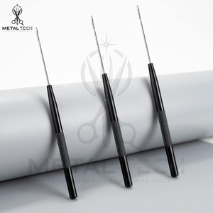 Black Metal Handle Hair Extension Loop <b>Threader</b> Latch Hook Micro Link Pulling <b>Needle</b> Tool Set For Professional Salon Supply - Product Image 2