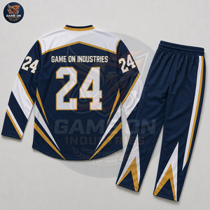 Full Sleeve Team Sportswear Sublimation Design Breathable Fabric Personalized Number Custom Navy Gold Ice Hockey Uniform - Product Image 3