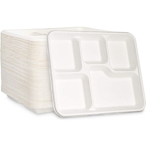 Tendance du moment 2026 : Plateau de service alimentaire biodégradable en papier à 5 compartiments pour restaurants et hôtels, emballage écologique - Product Image 1