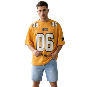 Maillot de football américain oversize jaune classique à épaules tombantes, coupe carrée, style urbain chic unisexe, chemise de sport rétro pour l'été - Product Image 3