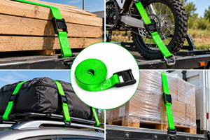 Sangle de fixation moto en polyester 25 mm (1 pouce) verte, 300 kg, sans crochet, certifiée CE, boucle à came, meilleur prix - Product Image 6