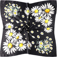 Écharpe carrée en satin de soie et mousseline imprimée à pois marguerites et léopard pour femme - Bandeau multifonctionnel élégant