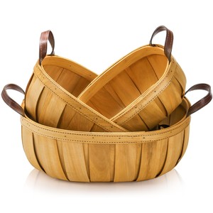 Panier à pain rustique en pin avec poignées en cuir - Vente en gros - Product Image 1