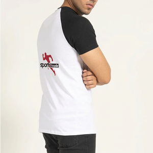 T-shirt Sportcode pour homme, noir et blanc, manches raglan, col rond, logo imprimé color block, 100% coton, coupe classique, tee-shirt sportif - Product Image 2