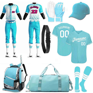 Excellent Quality Bundle Pack <b>Baseball</b> Uniform Kit Blue Color Polyester Material Customized Team Name Logo Unisex Adults - Product Image 1