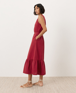 Robe midi d'été pour femme, sans manches, fluide, style bohème, longue, évasée, à volants, en coton, pour la plage et les fêtes - Product Image 1