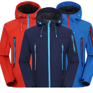 Veste polaire à capuche pour homme, couleur unie, coupe-vent, vêtements d'extérieur d'hiver, fermeture éclair, style sportif, noir avec accents rouges - Product Image 6