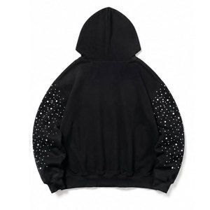 Sudadera con capucha negra para hombre, corte holgado, con estampado de letras brillantes y mangas con pedrería, estilo urbano, para invierno - Product Image 3