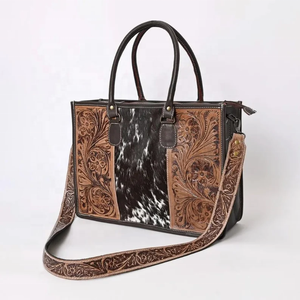 New Designer Real Cowhide <b>Fur</b> <b>Tote</b> <b>Bag</b> Stylish Leather Purse Hair on Hide Hand Tooled Carving <b>Bags</b> for Women's Multi Use - Product Image 4