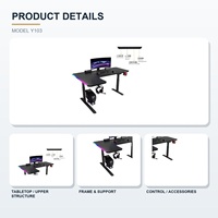 Bureau d'ordinateur moderne en bois en forme de L avec réglage électrique de la hauteur, éclairage RGB et préréglages de mémoire pour le bureau et l'e-sport