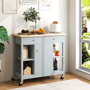 Carrello da Cucina Mobile Moderno con 4 Ripiani Aperti, 2 Cassetti, Design Regolabile in MDF Impermeabile e Metallo - Product Image 3