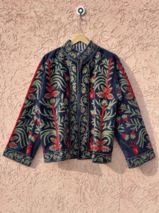 Veste d'hiver unisexe rose en velours de coton Suzani, tricotée, brodée, matelassée, respirante, écologique, à manches longues, cadeau pour demoiselle d'honneur - Product Image 6