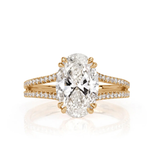 Bague de fiançailles en diamant taille ovale, or massif 18 carats, sertissage à griffes, bande pavée, bijoux fins classiques pour femme - Product Image 1