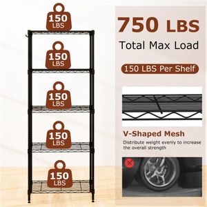 Heavy Duty 5 Tier Metal Wire Shelving 750 LBS Total Load Multi Grade Per Shelf Capacity for Garage and <b>Kitchen</b> <b>Storage</b> - Product Image 5