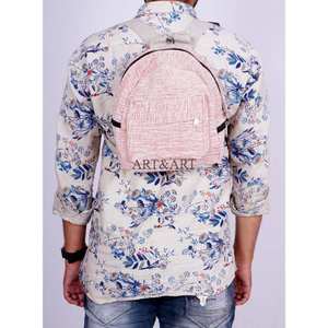 Mochila Ecológica Moderna de Lino y Algodón para Portátil, Diseño Multibolsillos, Patrón Geométrico, Cierre con Cordón, para Viajes y Senderismo - Product Image 5