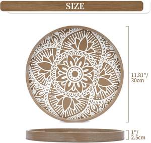 ถาดตกแต่งทรงกลมสำหรับโต๊ะ: ถาดวางของบนโต๊ะกาแฟสำหรับบ้าน - ถาดไม้ทรงกลมสไตล์ฟาร์มเฮาส์กลางศตวรรษ - Product Image 2