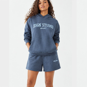 Custom Women's Hoodie Shorts <b>Set</b> DTG Printed Polyester Cotton Casual <b>Two</b> <b>Piece</b> Outfit Personalized Pullover Matching <b>Lounge</b> Wear - Product Image 1