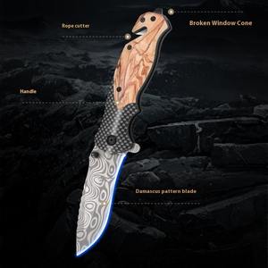 Couteau pliant en acier inoxydable à motif Damas haute dureté, manche en bois, professionnel, haute qualité, portable, pour camping en extérieur - Product Image 6