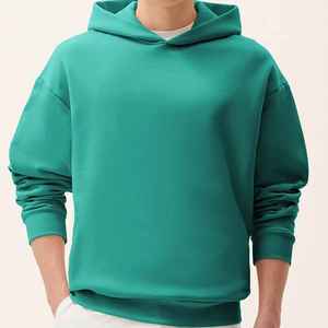 Sweat-shirt à capuche pour homme, couleur turquoise, coupe classique, décontracté, automne, couleur unie, tricoté en molleton bouclette, avec poches, OEM ODM, logo X - Product Image 4