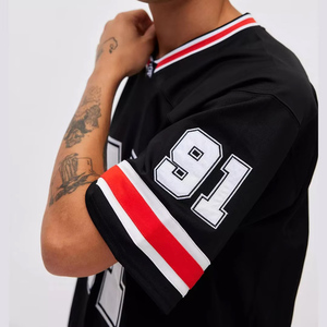 เสื้อเจอร์ซีย์อเมริกันฟุตบอลสตรีทแวร์ปี 2026 พิมพ์ลายสกรีน หมายเลข คอวี ทรงโอเวอร์ไซส์ เสื้อกีฬา ชุดทีมสั่งทำ ขายส่ง - Product Image 6