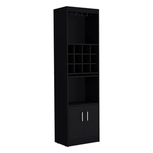 Tall Five Tier Modern <b>Bar</b> Cabinet with Glass Holder Stemware Rack Twelve Bottle Wine Cubbies Pull Out Tray Engineered Wood - Product Image 4