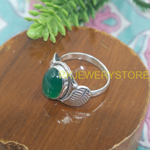 Natural Green Onyx Gemstone <b>Ring</b> 925 Sterling Silver Handmade Vintage Oval Cabochon Gemstone <b>Ring</b> Boho <b>Statement</b> Jewelry Gift - Product Image 4