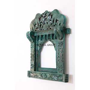 Marco Jharokha de madera pintado a mano, decoración del hogar azul tallada a mano - Product Image 3