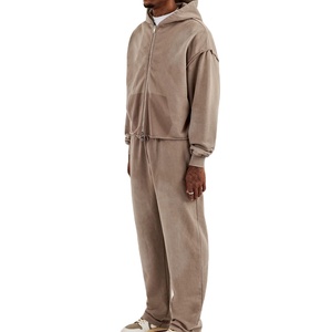 Conjunto Deportivo de Invierno para Hombre, 100% Algodón, Felpa, Lavado Ácido, con Logotipo Personalizado, Pantalones Deportivos Anchos y Sudadera con Capucha para Invierno - Product Image 3