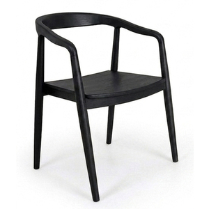 Chaise de salle à manger Selly à pieds courbés en teck indonésien de qualité supérieure, style scandinave moderne, pour restaurant, vente en gros, finition noire - Product Image 1