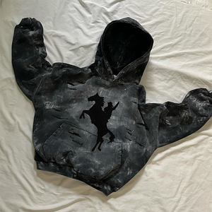 Sweat à capuche pour homme en molleton respirant et coupe-vent, effet délavé et vieilli, avec broderie et épaules tombantes, impression en relief personnalisée de haute qualité - Product Image 3