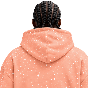Peach <b>White</b> Speckled Print <b>Men</b> Hoodie Heavyweight Pullover <b>Sweatshirt</b> Long Sleeve Drawstring Hood Kangaroo Pocket Streetwear - Product Image 4