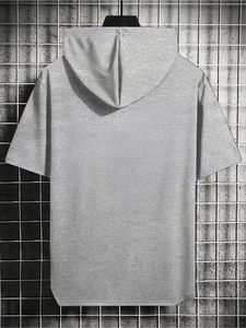 Men's Blue Regular Fit Hooded T-Shirt Short Sleeve Knitted Eco-Friendly Raglan Sleeve 100% Cotton Casual Solid 240g Digital - Product Image 2