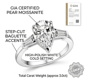 Anillo de Compromiso de Lujo con Tres Piedras de Pera Natural, Acentos de Diamantes de 2.5ct, Oro Blanco de 14K, Joyería Nupcial Unisex - Product Image 2