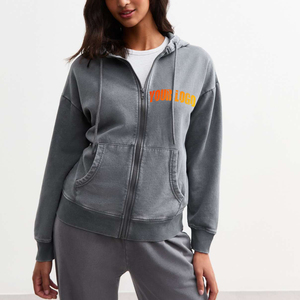 OEM Women's Crop Design Zipper Hoodies with Custom Logo Cotton Blending Fleeced <b>Retro</b> Washed Hooded <b>Sweatshirts</b> - Product Image 4