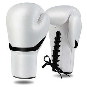 Gants de boxe en cuir PU blanc avec fermeture à lacets, gants d'entraînement de boxe durables pour adultes, personnalisables - Product Image 1