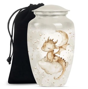 Urne funéraire blanche avec motif de dragon sur nuage pour les cendres de bébé, grande urne en aluminium pour la crémation, urne funéraire pour adulte - Product Image 1