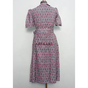 Robe d'été décontractée bohème sexy et élégante pour femme, longueur cheville, 100 % coton, col en V, imprimé floral, haute qualité, style doux – Grande Vente - Product Image 4