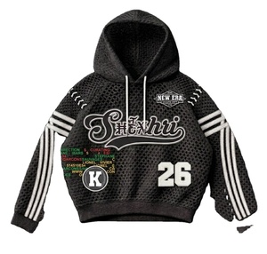 Sweat à capuche en maille style baseball vintage, bandes contrastées, patchs brodés personnalisés, 2026, tout personnalisable selon vos besoins - Product Image 3