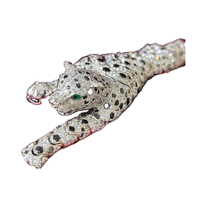 Colgante de pantera con ojos de esmeralda de diamante moissanita blanca y negra Colgante personalizado de plata esterlina hermosa - Product Image 1