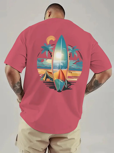 Men's Pink T-Shirt Short Sleeve O-Neck Digital <b>Print</b> Beach <b>Surf</b> Design Regular Fit 100% Cotton Jersey Breathable Casual 220g - Product Image 5