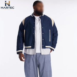 Meilleure Vente : Blouson Teddy Bleu Marine avec Panneaux d'épaule Crème, Poignets Côtelés Rayés, Boutons-Pression, Style Minimaliste Streetwear - Product Image 6