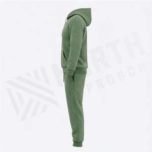 Ensemble de survêtement vert à capuche pour homme, couleur unie, sweat-shirt et pantalon en coton, tenue décontractée d'automne, fermeture à cordon de serrage sur toute la longueur - Product Image 3