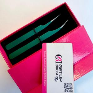 Pinzas para Pestañas GETUP BROSONS de Acero Inoxidable, Color Verde Delfín, Punta de Precisión Lisa/de Fibra, Superficie Lisa, Empaquetado en Caja - Product Image 6