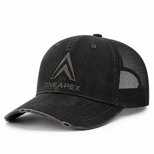 Gorra de béisbol tipo trucker de malla Custom One Apex con logo bordado, de algodón lavado, ajustable, unisex, estilo streetwear. - Product Image 1