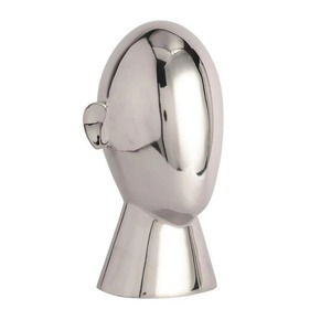 Silver <b>Mirror</b> Finished Metal Face Table Object Suitable For Side Decor Cabinet Shelf And Contemporary Interior Styling - Product Image 1