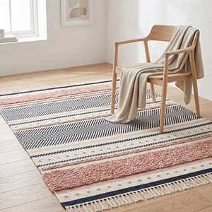 Decorative Bohemian Patchwork Area <b>Rug</b> Rectangle Non Slip Cotton Flat Weave With Fringes Living Room Decor 5x10 <b>Boho</b> Floor <b>Rugs</b> - Product Image 3