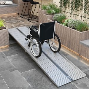 Rampa Pieghevole per Sedia a Rotelle da 3 Metri, Finitura Argento Resistente con Superficie Scanalata, Dispositivo di Assistenza Robusto per Uso Domestico - Product Image 2